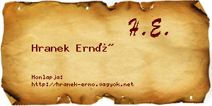 Hranek Ernő névjegykártya